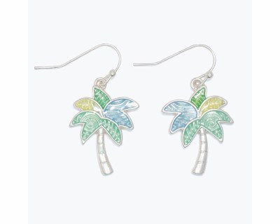 Silver Green and Blue Palm Earrings