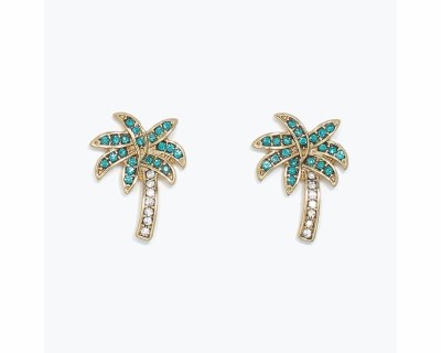 Gold and Green Bling Palm Tree Earrings