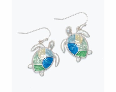 Silver Green and Blue Turtle Earrings