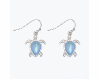 Silver with Blue Bling Turtle Earrings