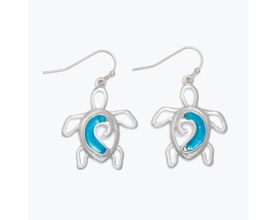 Silver And Blue Turtle Swirl Earrings