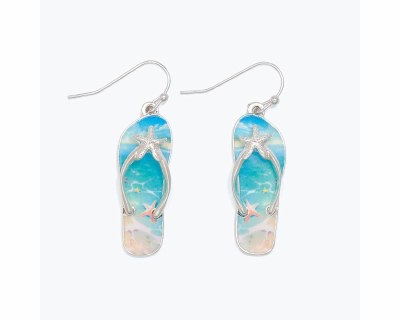 Silver Flip Flop Beach Scene Earrings