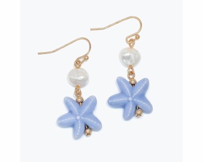 Gold with Blue Ceramic Starfish Earrings