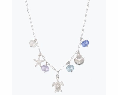 Silver Sea Life Multi Color Beads Necklace