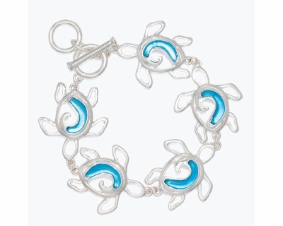 Silver With Blue Turtle Swirl Bracelet
