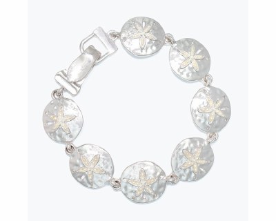 Silver Faux Pearl Inlaid Sand Dollar Bracelet