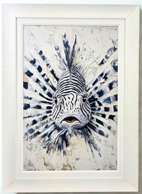 45" x 33" Huff the Lionfish Gel Textured Coastal Print in White Frame