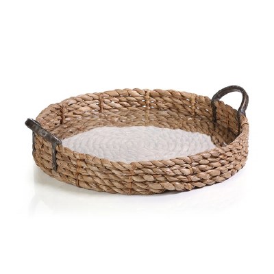 20" Round Seagrass Tray With Glass Insert