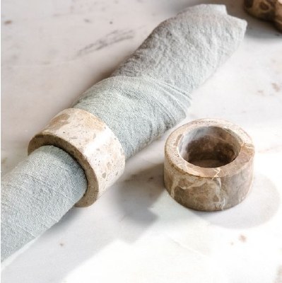 2" Round Beige Marble Napkin Ring