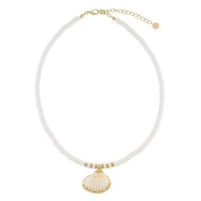16" Gold Natural Shell Fimo Necklace
