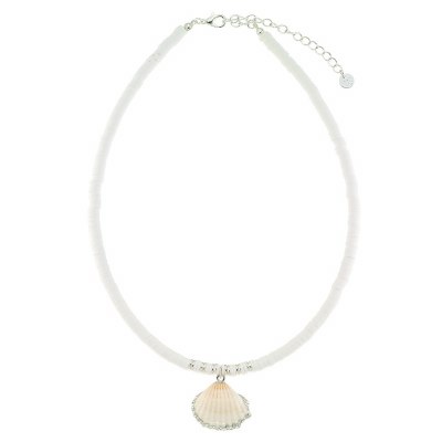 16" Silver Natural Shell Fimo Necklace