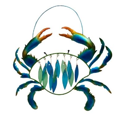 13" Blue Metal and Glass Crab Wind Chime