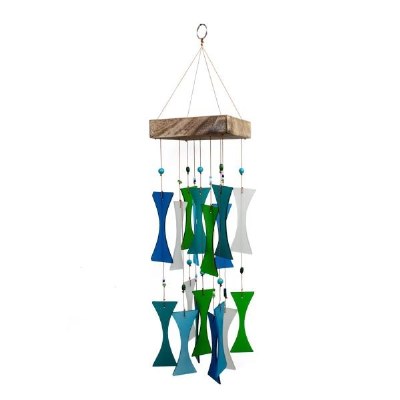 16" Blue Green and White Glass Wind Chime