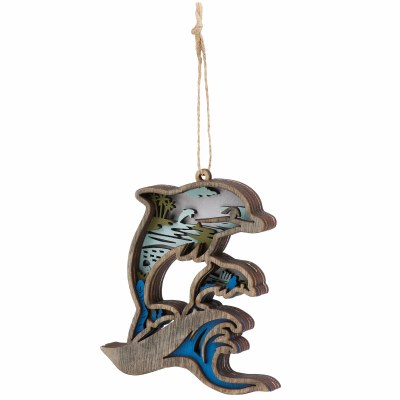 4" Multi Color 3D Wood Dolphin Magnetic Ornament