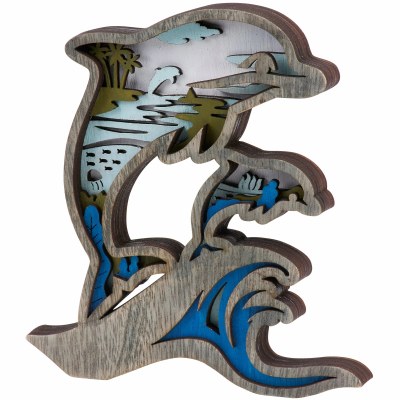 6" Multi Color 3D Wood Dolphin