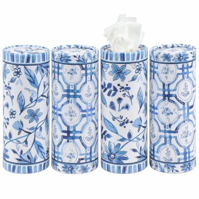 Set of Four Blue Floral Car Tissue Box