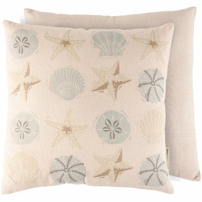 14" Sq Beige and Blue Shell Pillow