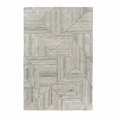 5.9' x 8.9' Blue and Ivory Delta Rug