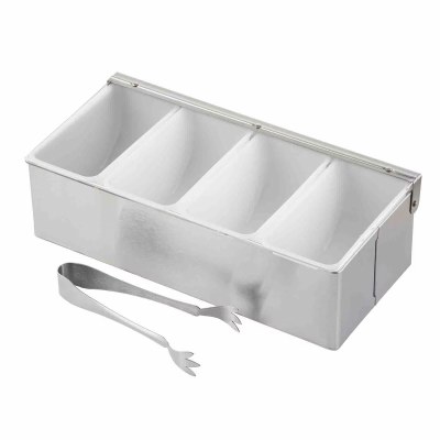 12" Four Compartment Stainless Steel Bar Caddy With Tongs
