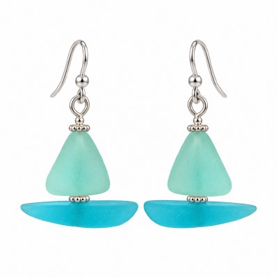 Blue Sea Glass Sailboat Earrings