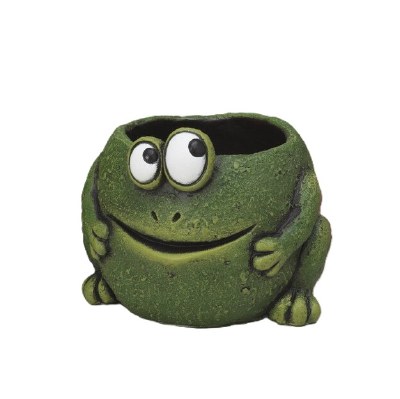 5" Green Cement Frog Pot