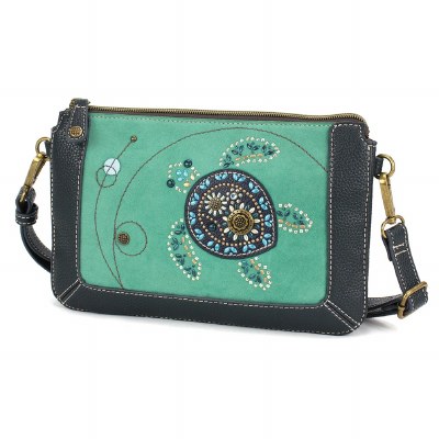 6" x 10" Turquoise Turtle Dazzled Zip Crossbody Purse