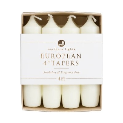 Box of Eight 4" Ivory Taper Candles