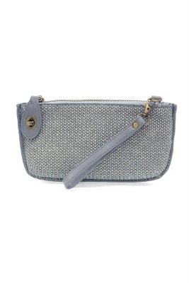 5" x 9.5" Blue Straw Crossbody Wristlet