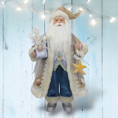 18" Blue and Tan Coastal Santa With Starfish