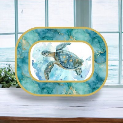 17" Blue and Green Melamine Sea Turtle Serving Tray