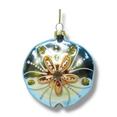 3" Blue Glitzy Sand Dollar Glass Ornament