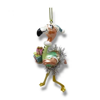3.5" Flamingo With Blue Hat Ornament