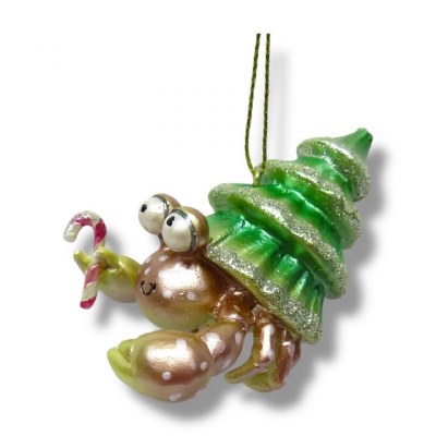 3" Hermit Crab With Candy Cane Ornament