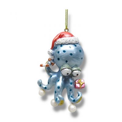 3" Blue Octopus With Hat Ornament