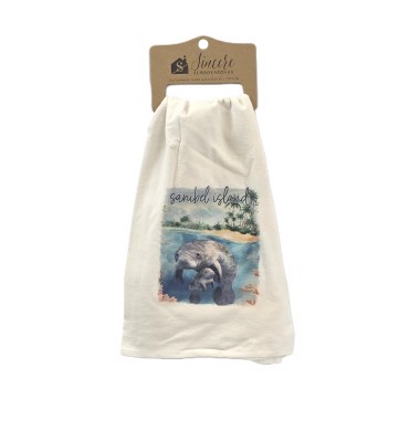 29" Sq "Sanibel Island" Manatee With Baby Kitchen Towel