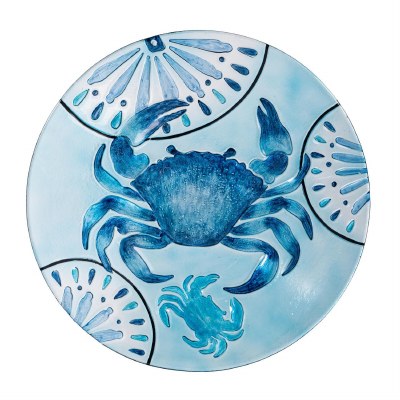 18" Round Blue Crab Glass Bowl