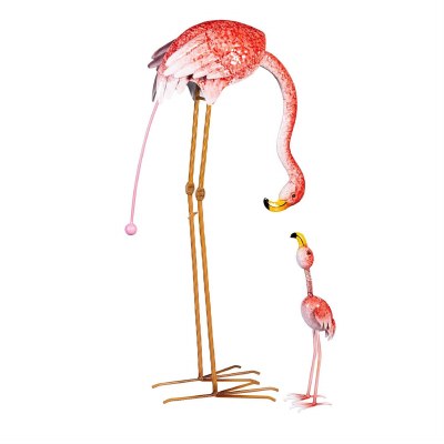 Set of Two Mom & Baby Flamingo Garden Statue