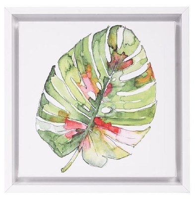 8" Sq Green Leaf Framed Canvas
