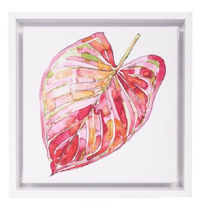 8" Sq Pink Leaf Framed Canvas