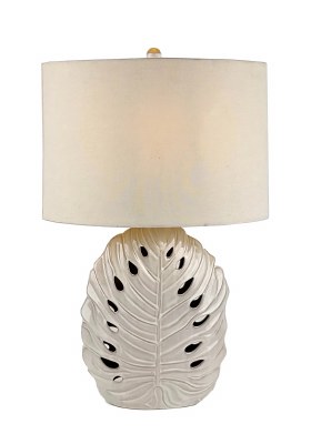 30" Beige Tropical Leave Ceramic Table Lamp