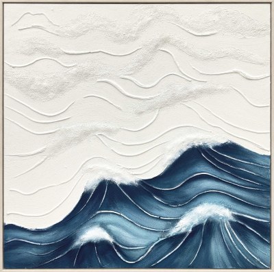 40" Sq Waves Textured Framed Coastal Canvas