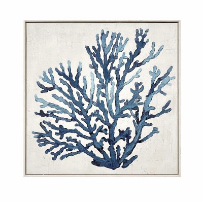 32" Sq Partial Blue Coral Framed Coastal Canvas