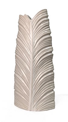 17" Beige Tropical Leaf Ceramic Vase