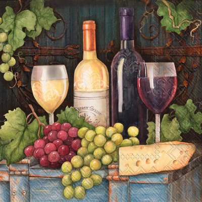 5" Sq Red & White Wine Beverage Napkins