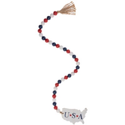 33" Red White and Blue Wooden Bead USA Table Garland