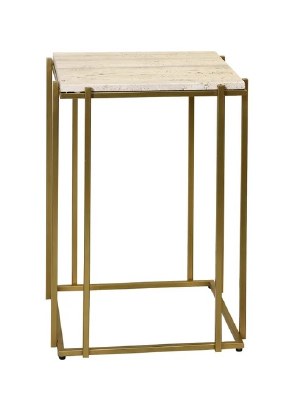 16" Sq White Marble Gold Leg End Table