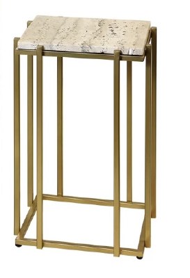 13" Sq White Marble Gold Leg End Table