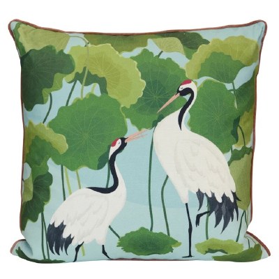 22" Sq Two White Cranes Decorative Coastal Pillow