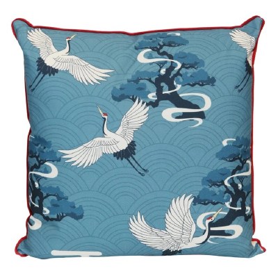 22" Sq White Cranes on Blue Decorative Coastal Pillow