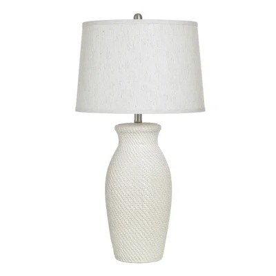 32" White Faux Weave Ceramic Table Lamp